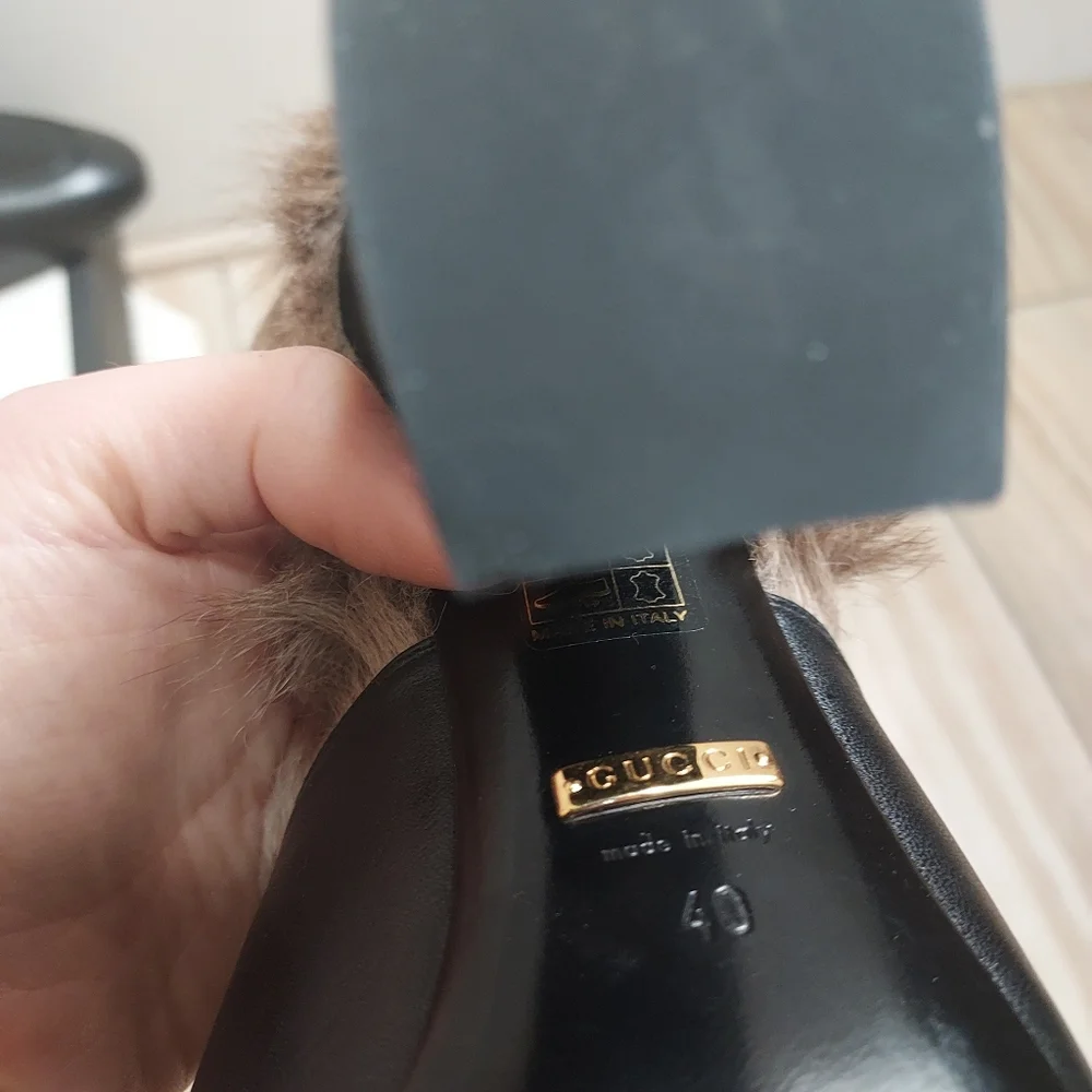 Gucci Black Princetown Fur Leather Malaga Canberra Heel Mule Slide - Picture 7 of 11